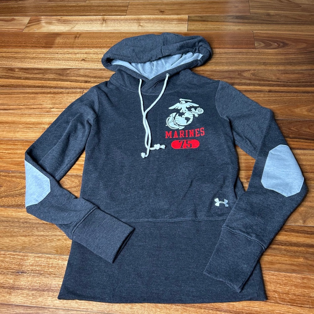 Under Armour ColdGear Marines Hoodie Gray Elbow Patches Men's‎ Size Medium